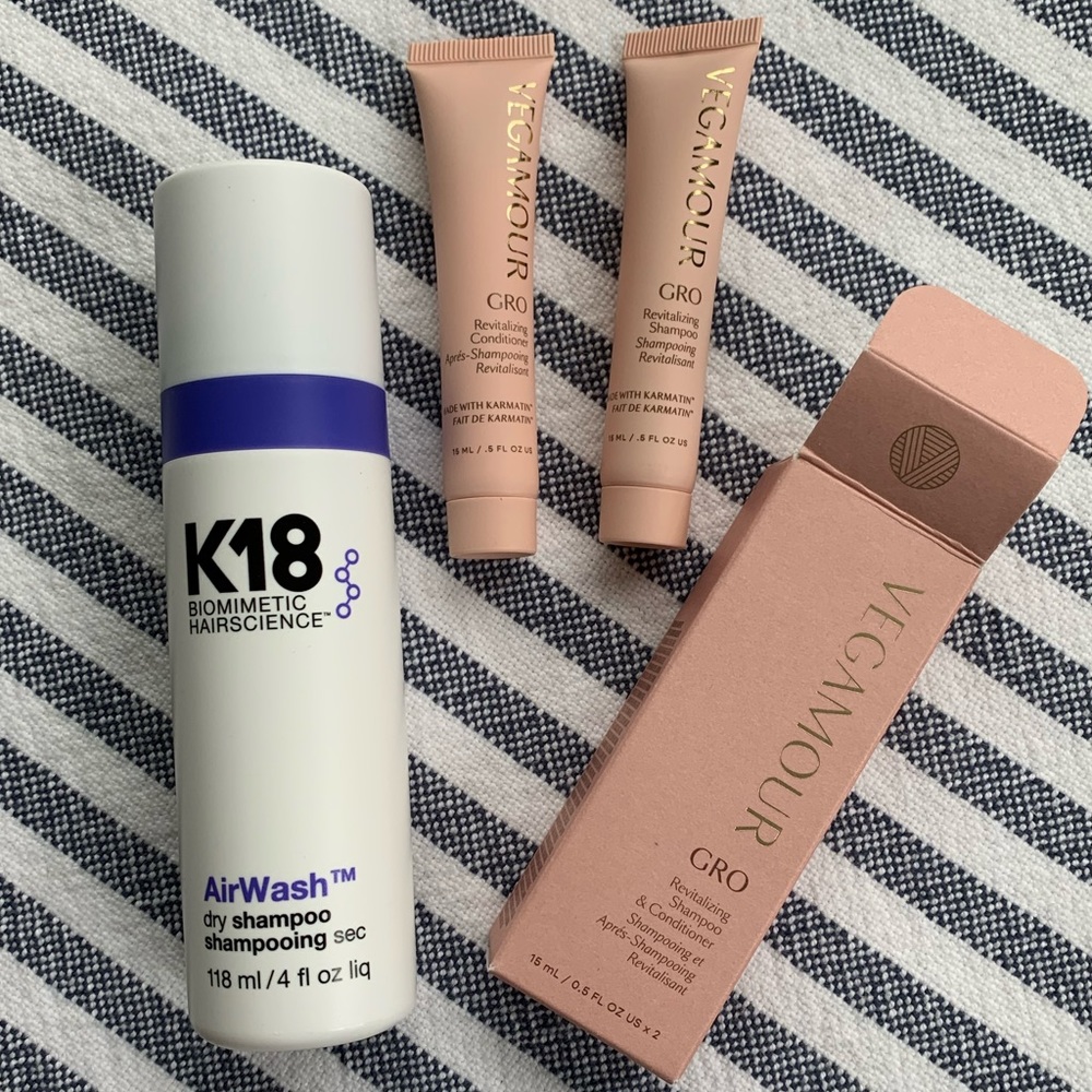 K18 AirWash Dry Shampoo (retails for $48) + Vegamour Shampoo + Conditioner